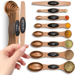 Magnetic Silicone Handle Measuring Cup & Spoon Set |   7 Stainless Steel Cups + 8 Magnetic Spoons |   Built-in Leveler |   Kitchen Essential for Cooking & Baking, Easy Storage