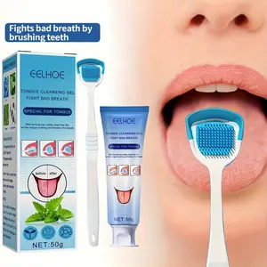 1 set of tongue cleaner gel with brush for cleaning the tongue, oral care, removing oral odors, and freshening breath, Oral Hygiene Essentials