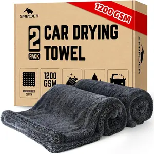 2-Pack 1200 GSM Microfiber Car Drying Towels For Cars (36" x 24")-Ultra-Absorbent, Streak-Free, Scratch-Free, No Water Spots, Double-Twist Pile & Edgeless Design