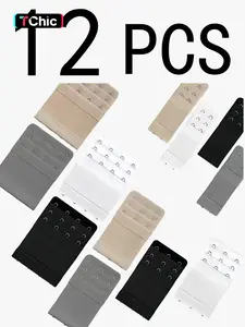 12 Pcs Women's Bra Extenders, Soft Bra Extension Buckles, 2/3/4 Row Hook, Eye Bra Strap Extenders, Comfortable Bra Expander Accessories, Underwear, Suitable For Maternity, Weight Gain, Daily Life, Various Occasions
