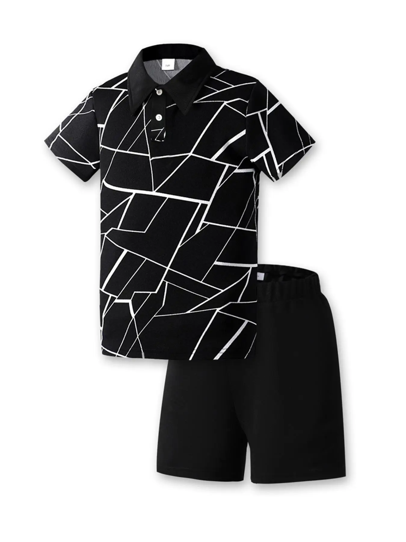 Two-Piece Set Toddler Boy's All Over Print Short Sleeve Polo Shirt & Shorts Set, Casual Fashion Outfits for Summer, Kids Clothes for Daily Wear
