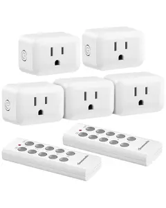 DEWENWILS Wireless Remote Control Outlet, Programmable and Expandable Electrical Outlet Switch, 100FT Range, 125V/15A/1875W Wireless Remote Light Switch, FCC Listed, 2 Remote and 5 Outlets-HRS205M