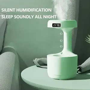 Anti-gravity Water Droplet Humidifier for Bedroom with Night Light & LED Clock, 800ml Cool Mist Humidifier Baby Nursery Office Desktop Indoor, Stuffygreenus Air Humidifier Vaporizer, White