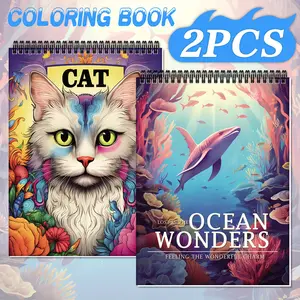 2-Pack Coloring Book Set for Adults - Stress Relief & Relaxation with Cat and Ocean Wonders Theme, Exquisite Designs, Perfect Gift for Holidays, Halloween, Christmas & Thanksgiving - Premium Quality, Spiral Bound, Single-Sided Prints for Creativity & Fun