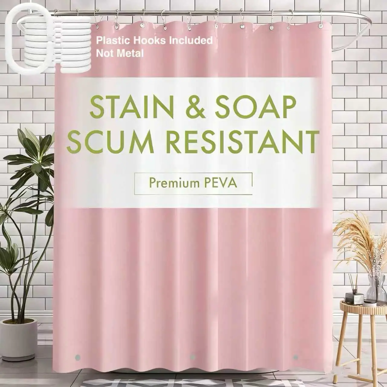 Lightweight Pure Color Plastic Waterproof Shower Curtain, 71x71 Inch, Magnetic Bottom, Metal Hook Eye, C Ring Included, Plastic Hooks, Waterproof Bathroom Curtain, Bath Curtains Shower