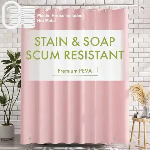 Lightweight Pure Color Plastic Waterproof Shower Curtain, 71x71 Inch, Magnetic Bottom, Metal Hook Eye, C Ring Included, Plastic Hooks, Waterproof Bathroom Curtain, Bath Curtains Shower