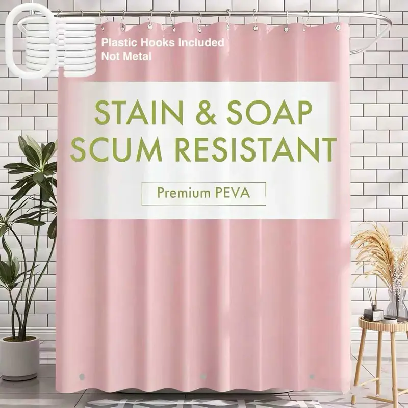 Lightweight Pure Color Plastic Waterproof Shower Curtain, 71x71 Inch, Magnetic Bottom, Metal Hook Eye, C Ring Included, Plastic Hooks, Waterproof Bathroom Curtain, Bath Curtains Shower
