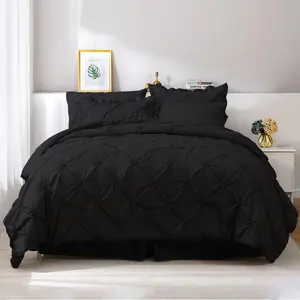 Queen Comforter Set 7 Pieces, Black Bed in a Bag Comforter Set for Bedroom, Bedding Comforter Sets with Comforter, Sheets,Ruffled Shams & Pillowcases