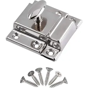 Small Stamped Nickel Plated Cabinet Door Latch - 1 7/8" × 1 7/8" - Spring Loaded Cupboard Door Latch with Oval Turn - Vintage Cabinet Hardware | UA-141-LPN (1)