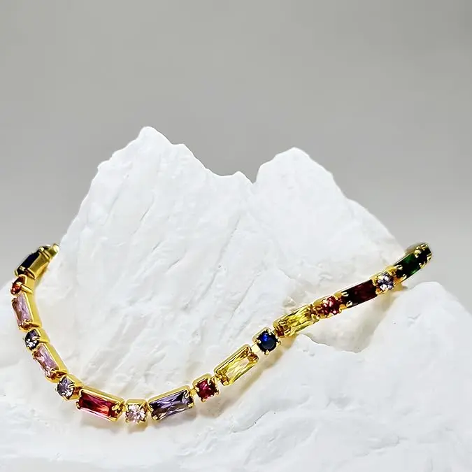 Snap&Spark Feng Shui Multi Stone Crystal Bracelet For Women 18K Gold Plated Tennis Bracelet gift for women gifts girlfriend energy bracelet Y2K bracelet Jewelry tiktokshopspringglowup