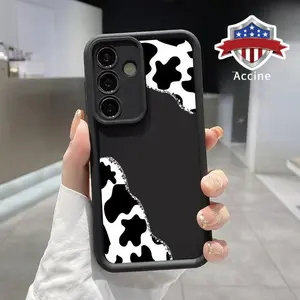 Cow Print Corner Pattern TPU Phone Case  Compatible with Galaxy S23 Ultra S24 Plus S25 S22+ Shockproof Full Camera Protection Durable Slim Silicone Cover Smartphone Casing