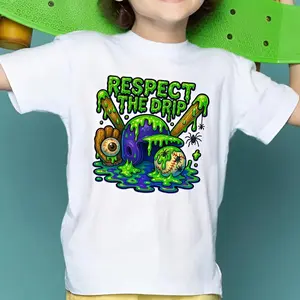 Halloween Baseball Drip Youth T-Shirt – Retro Slime Graphic Tee for Kids, Fun Game Day Shirt for Spooky Season and Baseball Fans		