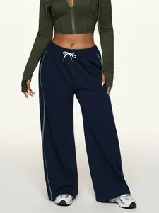 Plus Size Waffle Striped Trim Sports Pants, Casual Comfy Breathable Jogger Pants for Women, Women's Sport & Outdoor Clothing for Indoor Outdoor Wear, Athleisure Style Pants