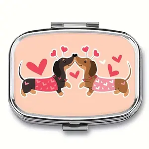 Doxie Dog Sausage Heart-Shaped Pill Box, Mini Portable Medicine Storage, 2 Compartment Organizer, Home Travel Pocket Wallet Friendly, Vitamin Organizer