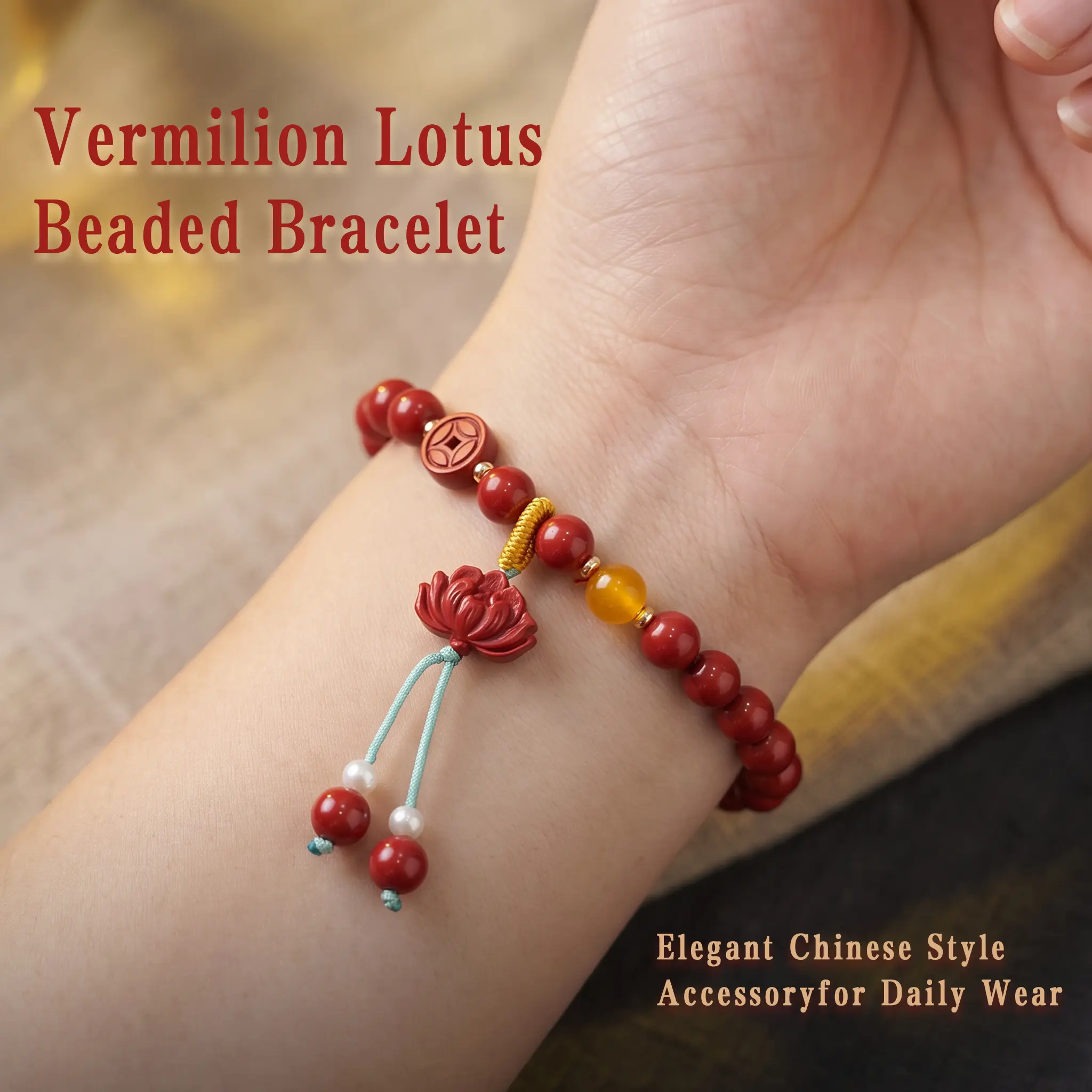 Sacred Red Cinnabar Lotus Bracelet for Protection, Eastern Wealth Coin & Abundance Jewelry, Root Chakra Energy Protection Mala Red Cinnabar Bracelet`, `Sacred Lotus Bracelet Taoist Protection Jewelry Root Chakra Grounding Feng Shui Wealth Bracelet travele