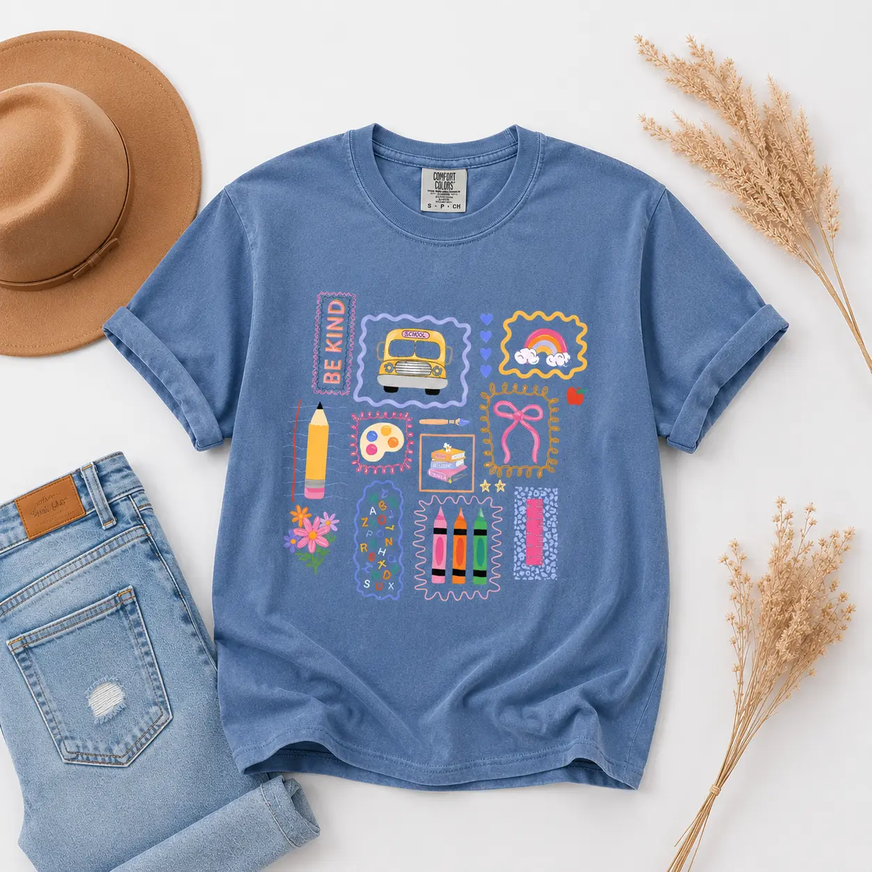Comfort Colors Trendy Teacher Shirt, Colorful Doodle Back To School Shirt, Preppy Coquette School T-shirt, Girly Pink Bow Tee, Teacher Gifts women back to schools shirt - TrendWear USA