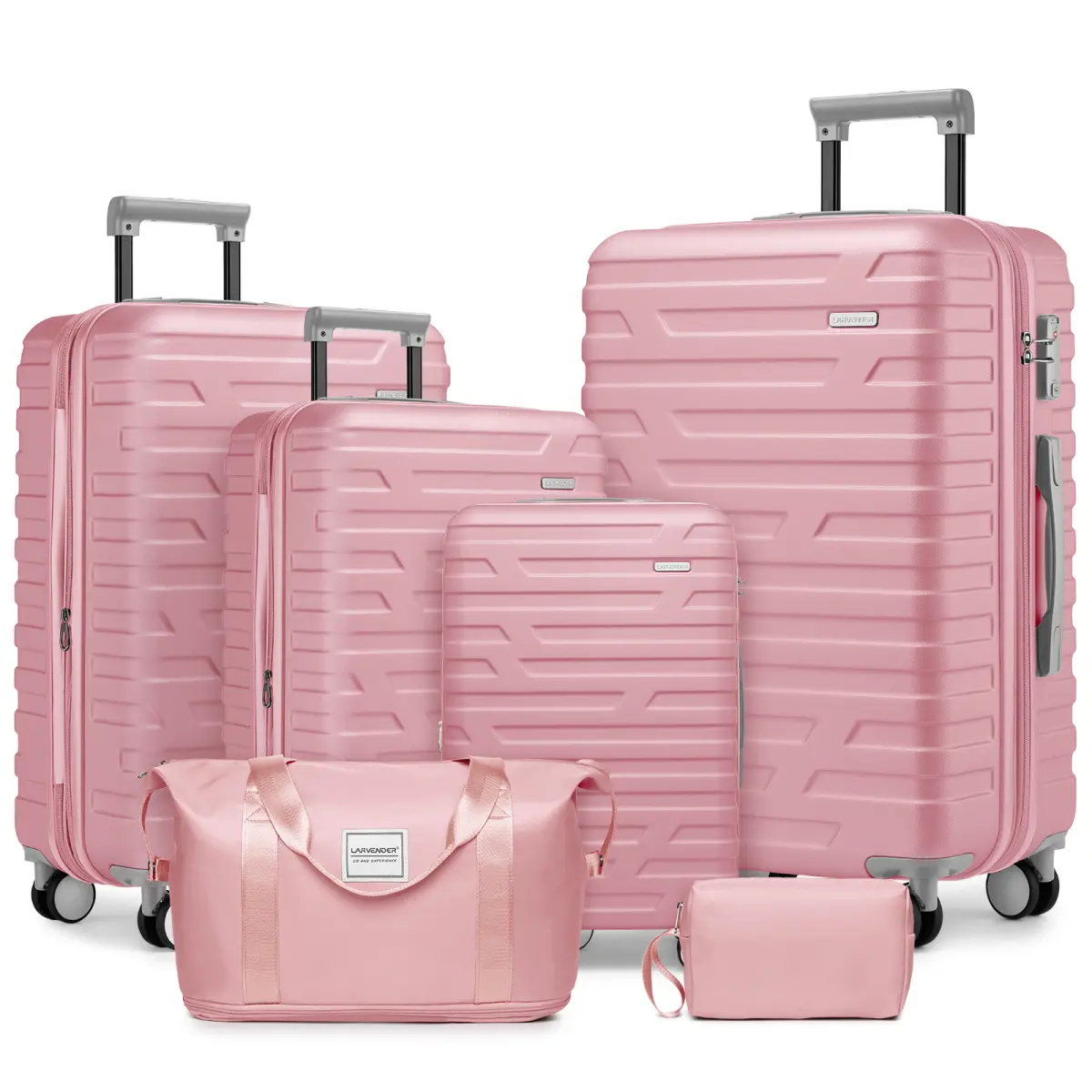 Pink 6 Piece Luggage Set Hard Shell, Expandable Suitcases with Spinner Wheels and Duffel Bags for Family Travel, Durable Carry On Luggage Sets with TSA Lock for Women and Girls