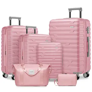 Pink 6 Piece Luggage Set Hard Shell, Expandable Suitcases with Spinner Wheels and Duffel Bags for Family Travel, Durable Carry On Luggage Sets with TSA Lock for Women and Girls