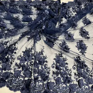 Beaded 3D Floral Lace Fabric Embroidered on 100% Polyester Net Mesh | Lace USA - GD-7194