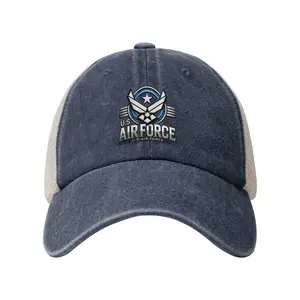 Viral U.S. Air Force Logo Print Vintage Washed Cotton Cap - Breathable Adjustable Mesh Back Hat for Patriotic Fans