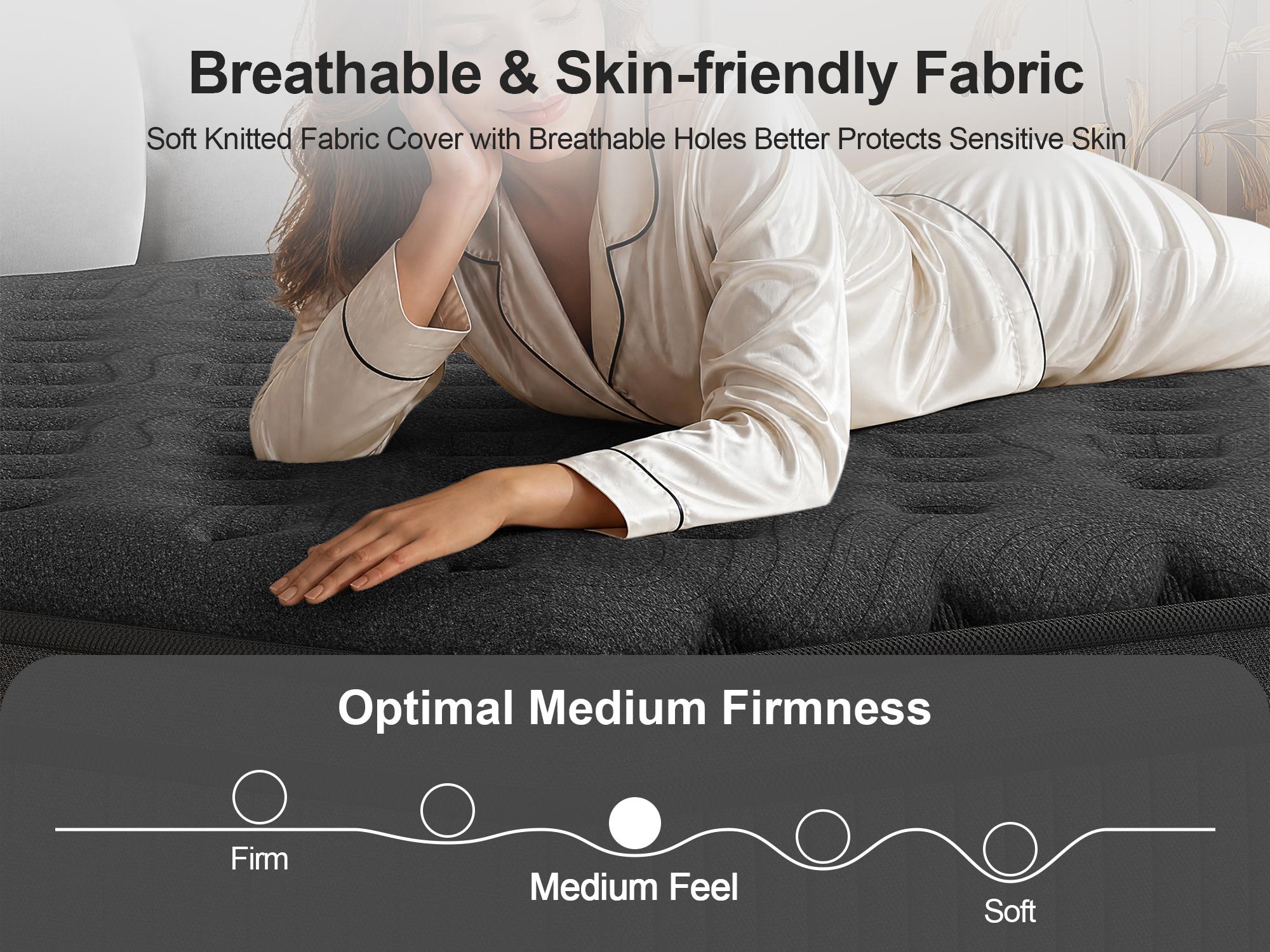 【10/12/14 Inch】Twin Full Queen King ,black Hybrid Memory Foam Mattress in a Box | Pocket Spring + Zoned Support | Soft and Comfortable, Pressure Relief, Medium Firmness, CertiPUR-US Certified(mattresses | queen size mattress | full size mattress)