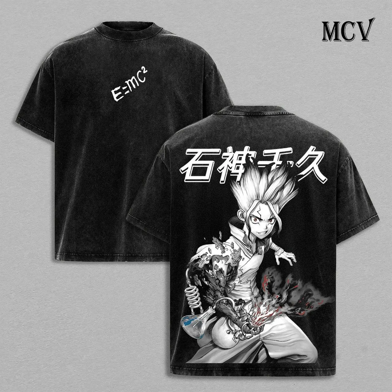 Dr. Stone Senku Anime Graphic Tee, Men's & Women's Heavy Cotton Vintage Washed Oversized T-Shirt, 90s Retro Aesthetic Streetwear, Unisex Gym Pump Cover & Daily Wear Gift for Japanese Manga Science Otaku Fans