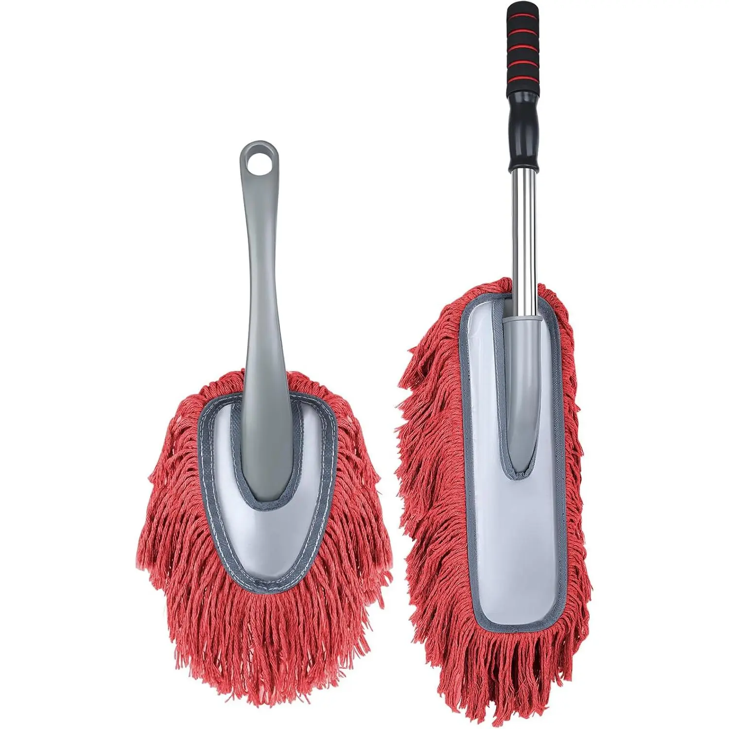 2 Pack Large  Duster Exterior Scratch Free with Extendable Handle and  Duster Interior, Wax Cotton Hair Dusters (Red)