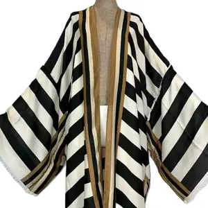 Women’s Oversized Striped Kimono Cardigan Lightweight Open Front Cover Up with Bold Black and White Stripes