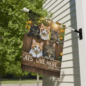 Cats Live Here Garden Flag, Rustic Farmhouse Yard Decor, Cat Lover Gift