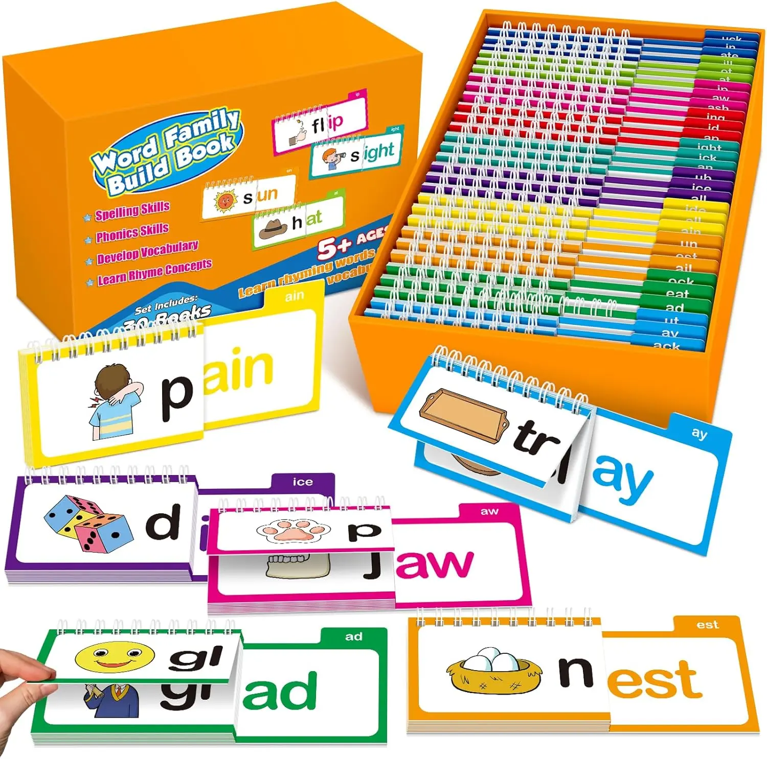 30 Durable Read and Rhyme Flip Books, Sight Words Flash Cards, ABC Vocabulary Educational Toddler Flip