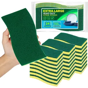 XL Scrub Sponges 24Count, Sponges for Dishes,  Sponge for Cleaning Kitchen and Household, Heavy Duty Sponge Safe for Non-Coated Cookware, Cleaning Power for Bathroom, House