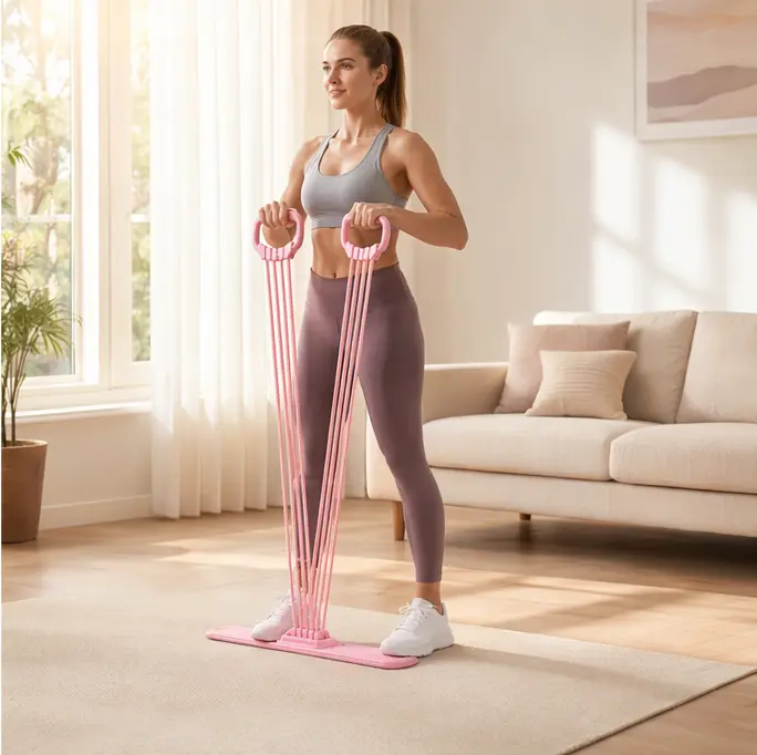 Portable Full Body Strength Training Equipment, Foot Pedal Resistance Trainer Equipped with 8 Thick TPE Elastic Tubes & Comfort Ergonomic Dual Grips for Leg Hip Arm Back Stretch Workout