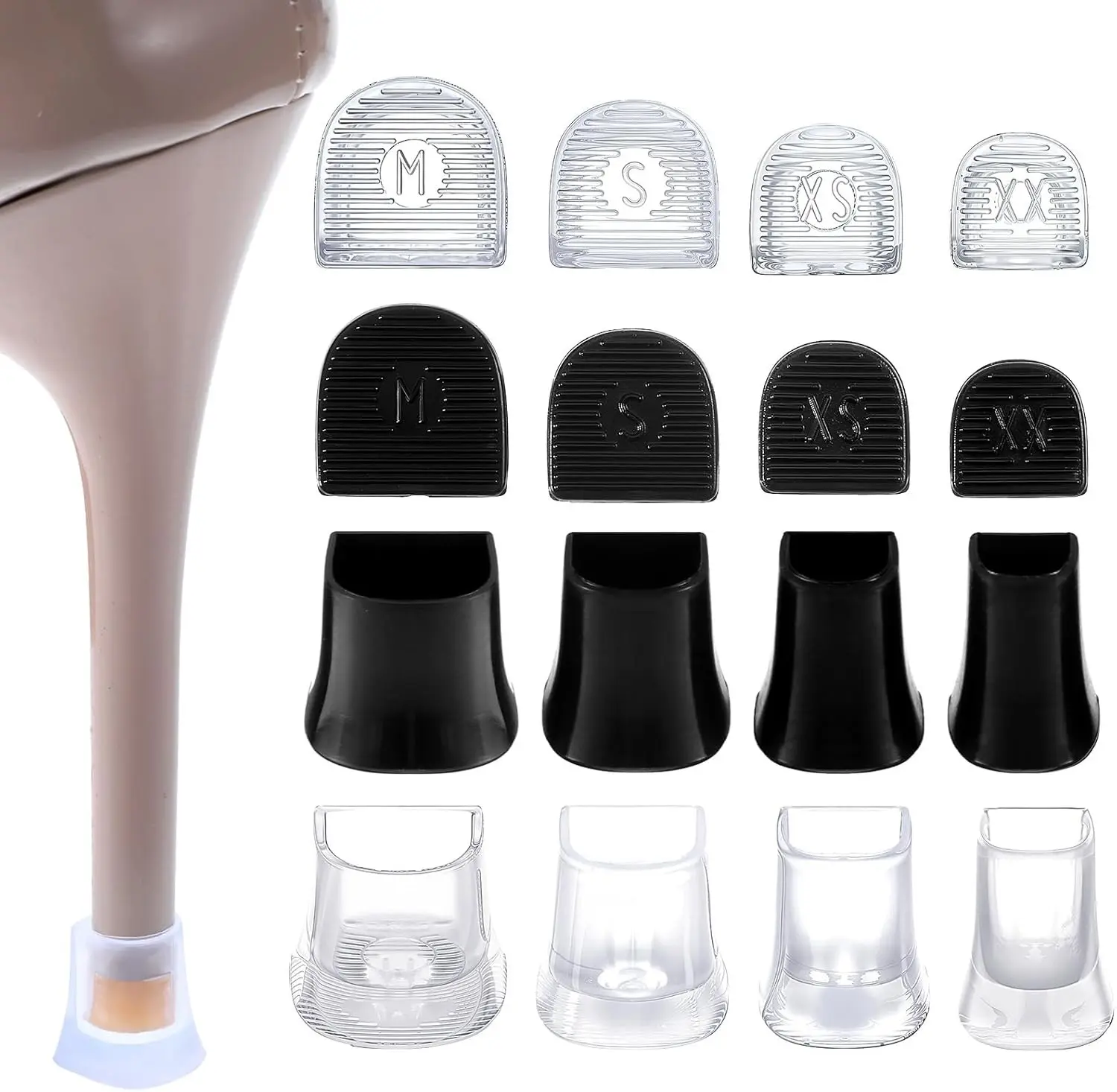 8 Pairs Heel Caps for High Heels, 4 Sizes Heel Stoppers Heel Protectors Anti-Slip Noise Reducing, Heel Replacement Tips Black and Transparent for Women Wedding, Grass, Wetlands Outdoor Events
