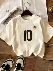 Argentina #10 World Cup Champion Print T-Shirt For Fans, Loose Fit, Soft Breathable Cotton Fabric, Perfect for Daily Outings, Match Day Support & Fan Gatherings