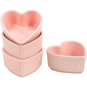 Heart-Shaped Porcelain Souffle Dishes, Ramekins - 3.5 Inches for Souffle, Creme Brulee and Dipping Sauces - Set of 4