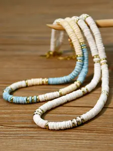 Fashion Trendy Shell Necklace Pearl Handmade Beaded Choker Color Block Design Summer Vacation Beach Jewelry