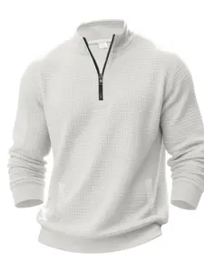 Men's Spring Fall Half-Zip Stand Collar Textured Pocket Casual Trendy Long Sleeve Knit Sweater, Versatile Fashion Pullover