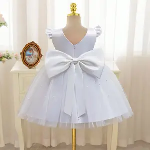 Birthday Party Dress for Kids Girls  Backless Bowknot Princess Wedding Flower Girl Dress  Sleeveless Elegant Kids Party Dresses Ruffles Prom Ball Gown