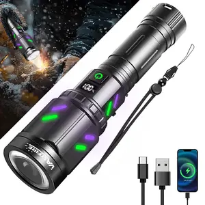 30W Ignition Zoom Flashlight With Ignition Lens, Type-C Rechargeable, Digital Power Display, Five Modes, Aluminum Alloy Material, Mobile Power Function, Suitable For Outdoor Emergency, Camping, Travel, Patrol, Portable Tactical Flashlight Led Torch