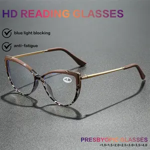 Men Women Fashion Retro Square Cat Eye Reading Glasses, +1.0 to +4.0 Strength, Lightweight Durable PC Material, Daily Use