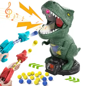 Dinosaur Shooting Toys, Movable Target Shooting Game Dinosaur with 2 Air Pump Blaster and 48 Foam Ball, Score Record, LED & Sound indoor outdoor