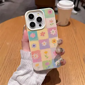 Colorful floral plaid art pattern, fashionable case, compatible with iPhone 17/16/15/14/13/12/11/X/XS/XSMAX, brand new stylish protective case, gift, personalized, business, suitable for various occasions Smartphone Cellphone, Flower, Cover, Accessories,