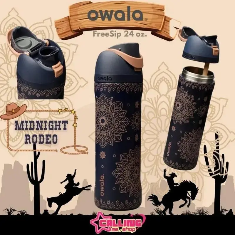 Owala FreeSip 24oz Midnight Rodeo Travel Water Bottle, Boho Western Collection Straw Lid Bottle