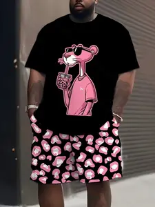 Men's 3D Digital Print Sportswear Set, Short Sleeve Shorts with Drawstring, Casual Regular Fit, Lightweight Fabric, All Seasons