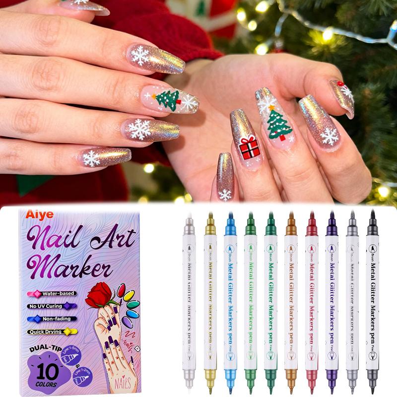 10-Color Quick-Dry Nail Polish Markers, 3D Metallic Nail Art Pens with Fine Tip for Precise Drawing, Easy-Control Liner Kit for Gel, Acrylic & Natural Nails, Beginner Friendly DIY Manicure Tools for Salon & Home, Nail Art Supplies Gift for Women & Kids