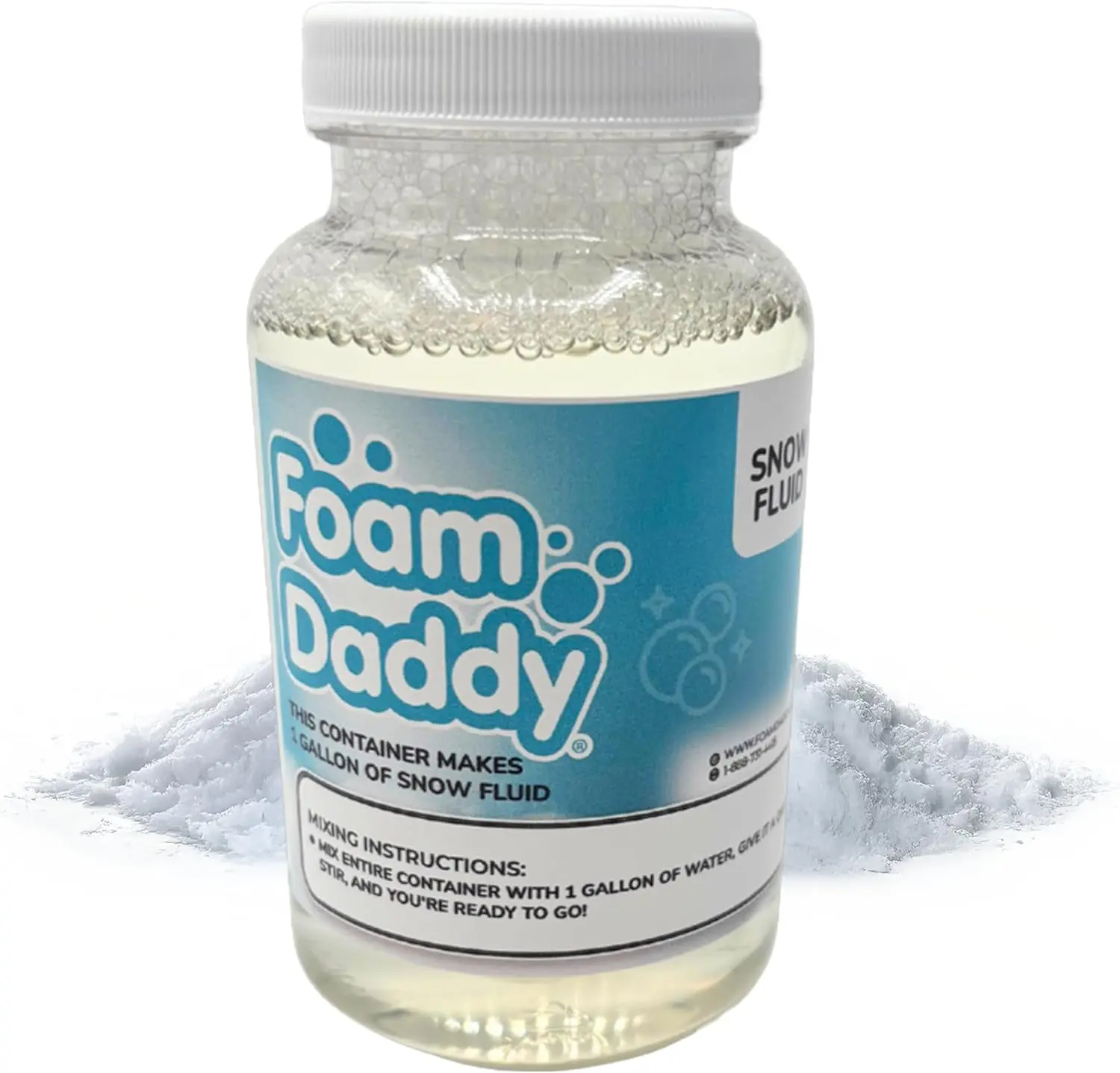 Snow Machine Liquid Concentrate – Produces 1 Gallon of Fluffy Realistic Snow – Works with All Snow Machines – Safe, Hypoallergenic, Unscented, Non-Staining Fluid by FoamDaddy – 8 oz