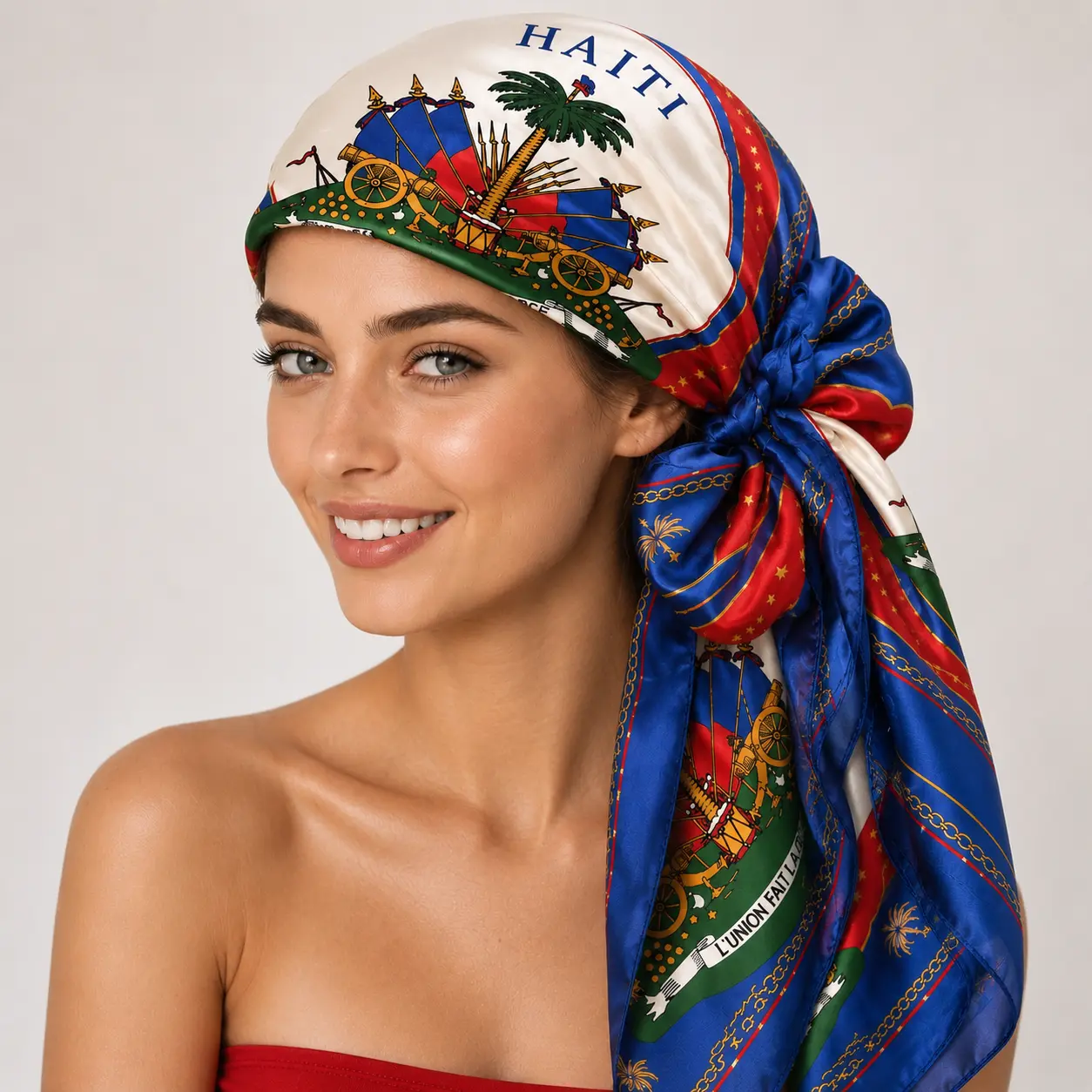 Haitian Independence Day Patriotic Palm Tree Bandana, Red White Blue Head Scarf, Versatile Hair Wrap & Neck Scarf for Parade, Festival, Travel & Home Decor