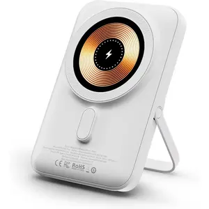 Magnetic 10,000mAh Power Bank with Metal Kickstand, LED Display, 20W Fast Charging, USB-C, Magsafe Compatible, For Android Devices and iPhone 15/14/13/12 Pro/Pro Max Series (White)