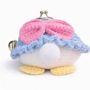 Pink bow crochet keychain purse