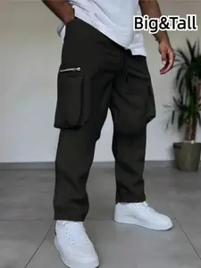 Men's Plus Size Work Pants Multi-Pocket Design Composite Fabric Long Casual Travel Pants American Retro Style